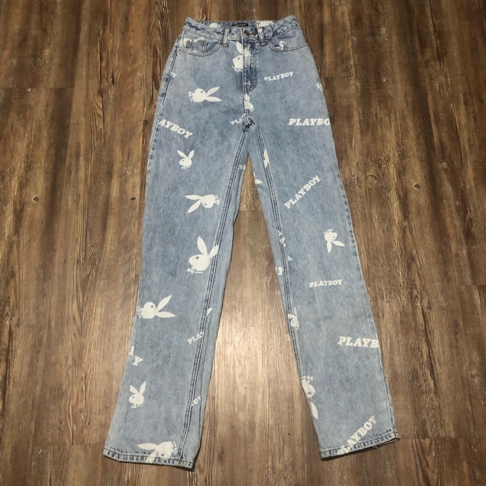 Playboy Pacsun Straight Leg Jeans Women's 24 High Rise All Over Bunny Print Deni
